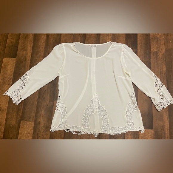Charming Charlie Cream Embellished 3/4 Sleeve Blouse - Picture 4 of 5